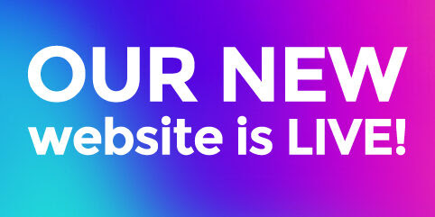 decorative blue and purple banner that reads our new website is live